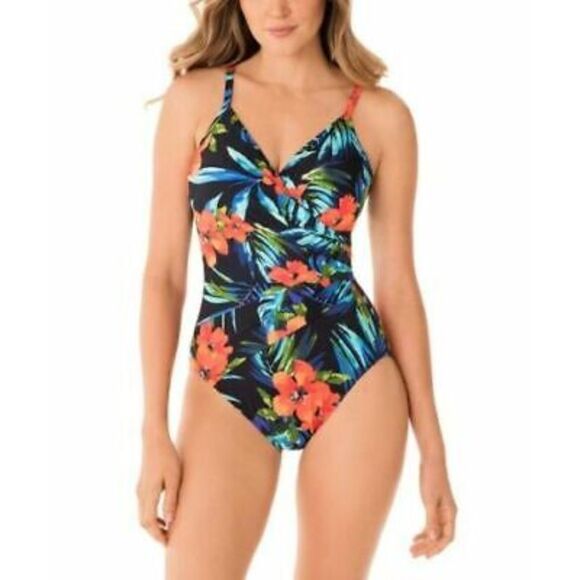 Miraclesuit Tropical Sunset Hidden Treasure 1pc T-Control Swimsuit SZ8:Pre-Owned - Picture 1 of 8
